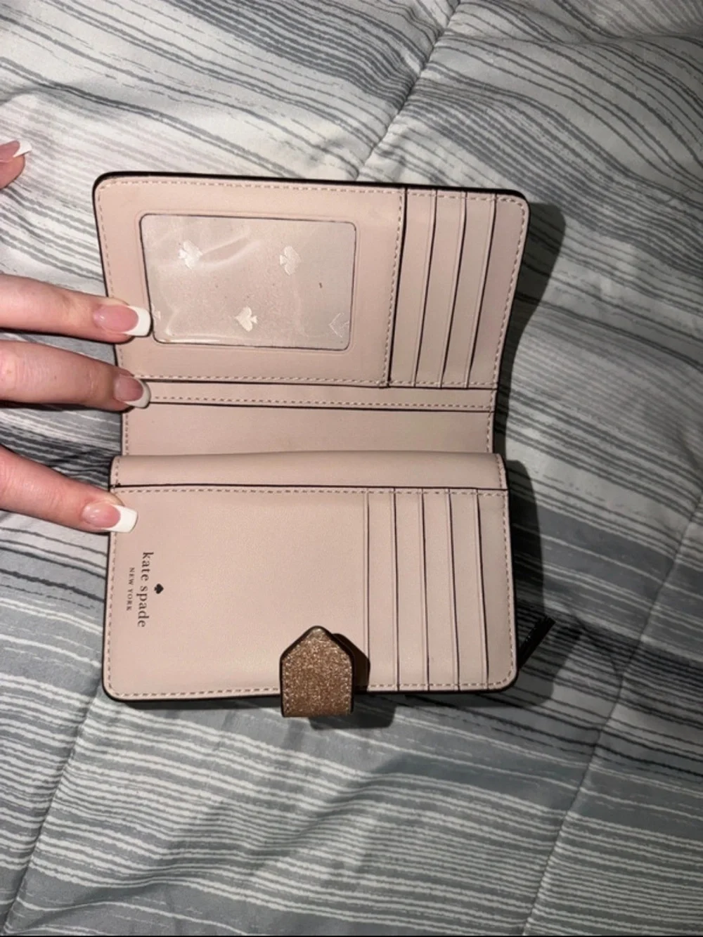 kate spade glitter card holder - rose gold shimmer